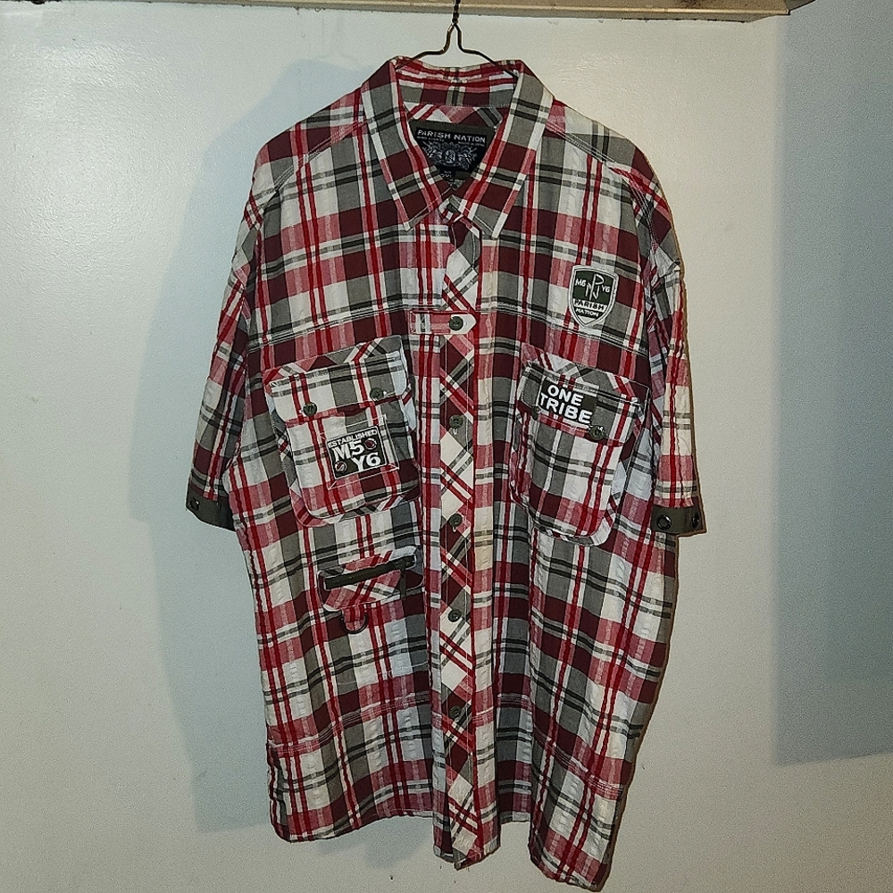 Parish Nation 3XL mens button down plaid short sleeve shirt